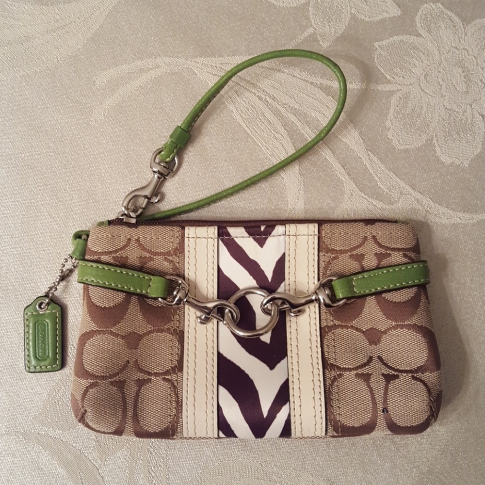 Coach signature zebra print wristlet